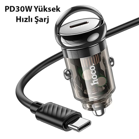 Northcity HOCO Z53 Sight Single PD30W Type-C Girişli Araç Çakmaklık Hızlı Şarj Aleti + Type-C to Type-C Kablo-(5775)