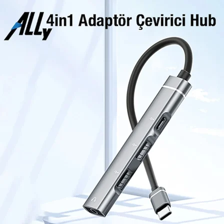 Northcity 4'ü 1 Arada Type-C USB 3.5 mm Çoklayıcı Hub Gümüş