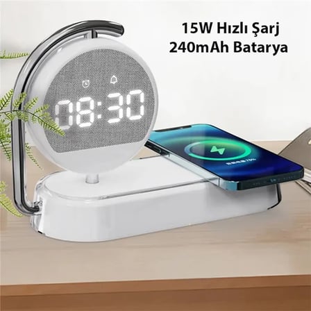 Northcity 15W LED Işıklı Kablosuz Şarj Cihazı Çalar Saat - Hızlı Şarj ve Güvenli Koruma