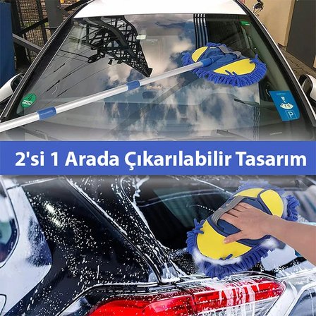 Northcity Mikrofiber Döner Başlıklı Oto Yıkama Fırçası – Çizmez 100 cm Ayarlanabilir Sap
