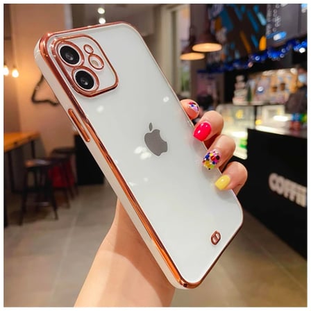 Northcity iPhone 12 Kılıf Gold Çerçeve Silikon Bumper Kamera Koruyucu - Sararmaz Dayanıklı