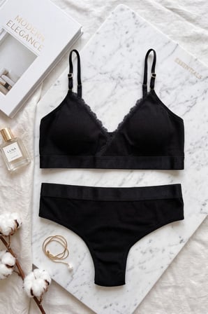 Northcity Kadın Siyah Fitilli Dantelli Bralet Takımı