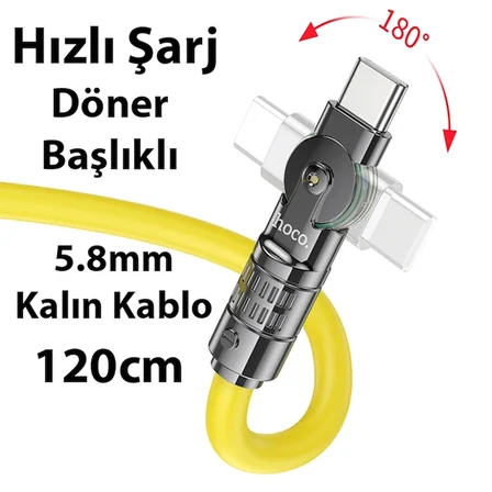 Northcity 60W Döner Type-C Şarj Kablosu – 180° Kırılmaz Başlık, 1.2m