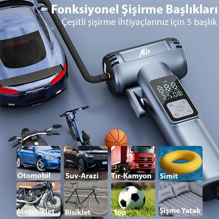 Northcity Şarjlı Dijital Lastik Hava Pompası 150 PSI - Powerbank & Pencere Kırıcı