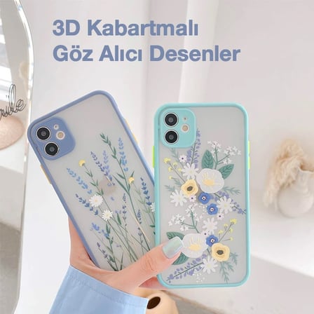 Northcity iPhone 12 6.1" Çiçek Desenli Kamera Korumalı Silikon Kılıf – Sararmaz Şık Tasarım