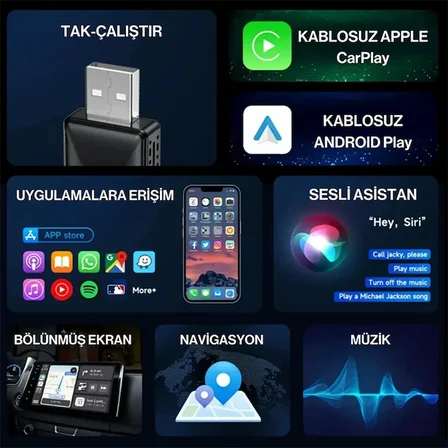 Northcity Kablosuz CarPlay & Android Auto Adaptörü – 2.4/5 GHz WiFi | 37×22 mm