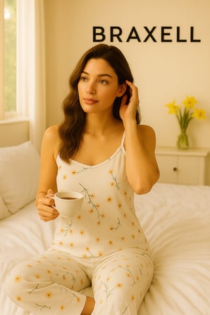 Northcity Kadın Beyaz İp Askılı Çiçek Desenli Pijama Takımı - Rahat ve Şık Ev Giyimi