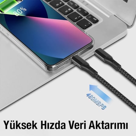 Northcity USB-C iPhone Lightning 27W Hızlı Şarj Kablosu 1m – Halat Örgü Data Kablosu