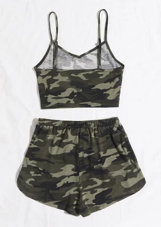 Northcity Kadın Kamuflaj Desenli Askılı Crop Top ve Şortlu Gecelik Takım - Konforlu ve Şık