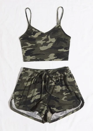Northcity Kadın Kamuflaj Desenli Askılı Crop Top ve Şortlu Gecelik Takım - Konforlu ve Şık