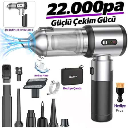 Northcity Ezere DuoForceVac 22000pa Güçlü Portatif Taşınabilir Vakumlu Kablosuz Üflemeli Mini Araç Süpürgesi-(5775)