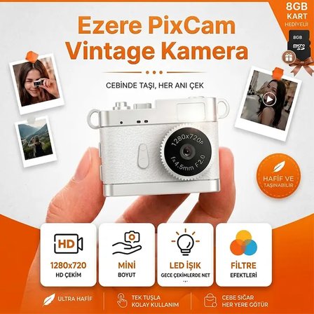 Northcity Vintage Kamera | Ezere PixCam Mini Dijital Kamera - 1080P HD Selfie Vlog Kamerası