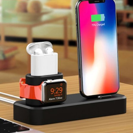 Northcity 3'lü Kablosuz Şarj İstasyonu iPhone/Apple Watch/AirPods - Masaüstü Silikon Stand