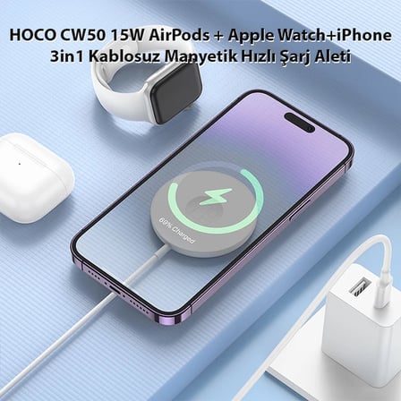 Northcity 3'ü 1 Arada 15W Manyetik Kablosuz Şarj İstasyonu – iPhone/Apple Watch/AirPods