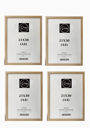 DecoLife 4'lü A4 Çerçeve, Belge Çerçevesi, Diploma, Sertifika, Fotoğraf Çerçevesi, Resim Çerçevesi, 21 x 30