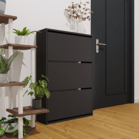 Düşer Kapak Ayakkabılık Kayar Raflı Ayakkabılık 3 Bölmeli