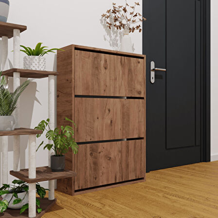 Düşer Kapak Ayakkabılık Kayar Raflı Ayakkabılık 3 Bölmeli