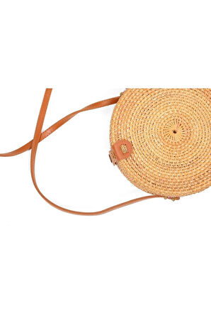 Daphne - Rattan El Yapımı Deri Askılı Hasır Omuz Çantası