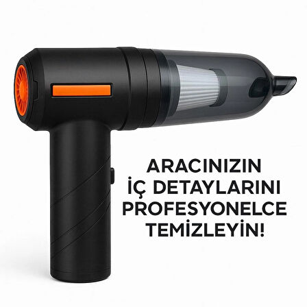 16.000 Pa Güçlü Emişli Kablosuz Mini Süpürge – Vakum ve Üfleme, Fırçasız Motor, 3 Kademe Güç, Type-C Şarj, Yıkanabilir Filtre"