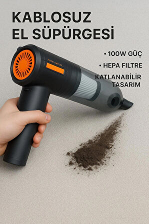 16.000 Pa Güçlü Emişli Kablosuz Mini Süpürge – Vakum ve Üfleme, Fırçasız Motor, 3 Kademe Güç, Type-C Şarj, Yıkanabilir Filtre"
