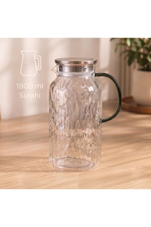 4 Adet Cam Sürahi Ve Kulplu Bardak Seti – 1800 ML Sürahi 350 ML Bardak, Şık Dokulu Tasarım, Mutfak Ve Misafir Sunumu, Glass Jug