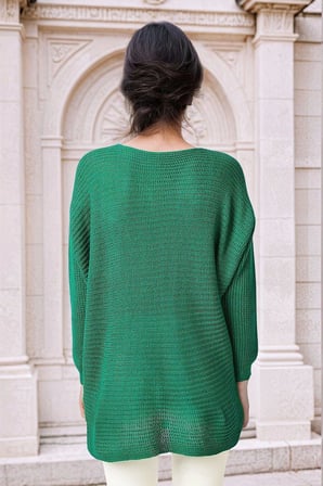 Yeşil Yuvarlak Yaka, Oversize Kesim, Triko