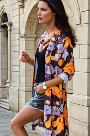 Mix Renkli, Desenli, Uzun Kollu, Kimono Ceket