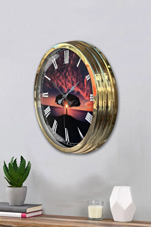 Dekoratif 40 Cm Gold Metal Ağaç Duvar Saati