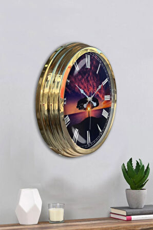 Dekoratif 40 Cm Gold Metal Ağaç Duvar Saati