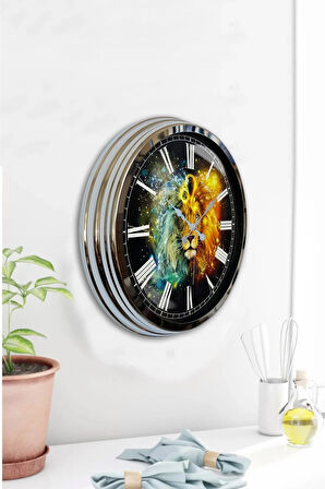 Hediyelik Dekoratif 40 Cm Krom Metal Aslan Burcu Duvar Saati