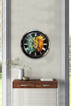 Hediyelik Dekoratif 40 Cm Krom Metal Aslan Burcu Duvar Saati