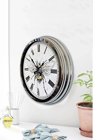 Hediyelik Dekoratif 40 Cm Krom Metal Arı Duvar Saati