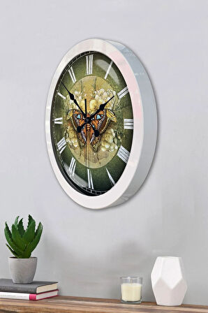 Hediyelik 36 Cm Beyaz Metal Kelebek Duvar Saati