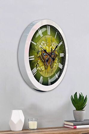 Hediyelik 36 Cm Beyaz Metal Kelebek Duvar Saati