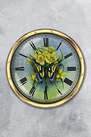 Hediyelik 40 Cm Gold Metal Kelebek Duvar Saati