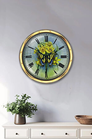 Hediyelik 40 Cm Gold Metal Kelebek Duvar Saati