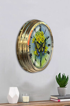 Hediyelik 40 Cm Gold Metal Kelebek Duvar Saati
