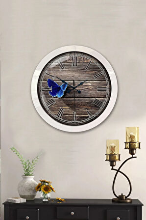 Hediyelik 36 Cm Beyaz Metal Kelebek Duvar Saati