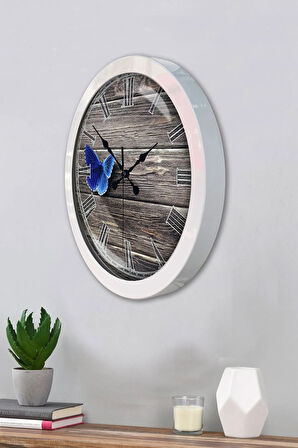 Hediyelik 36 Cm Beyaz Metal Kelebek Duvar Saati