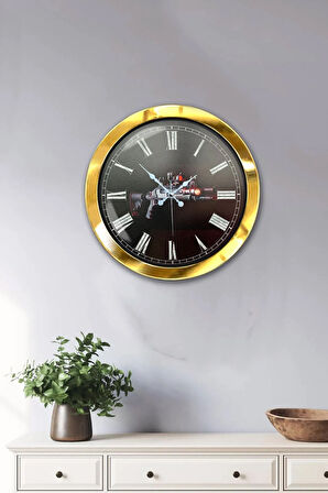 Hediyelik 36 cm Gold Metal Silah Duvar Saati