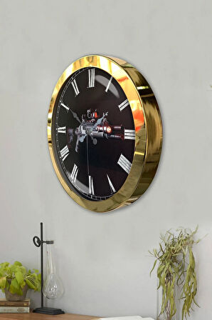 Hediyelik 36 cm Gold Metal Silah Duvar Saati
