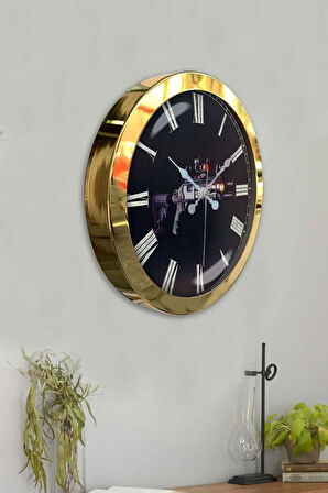 Hediyelik 36 cm Gold Metal Silah Duvar Saati
