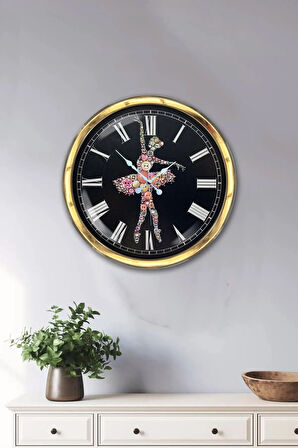 Hediyelik 40 Cm Gold Metal Balerin Duvar Saati