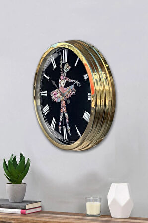 Hediyelik 40 Cm Gold Metal Balerin Duvar Saati