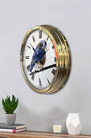 Hediyelik 40 Cm Gold Metal Bird Duvar Saati
