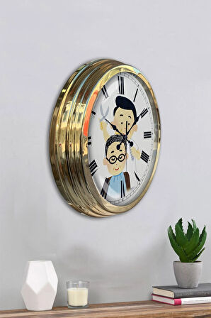 Hediyelik 40 Cm Gold Metal Berber Duvar Saati