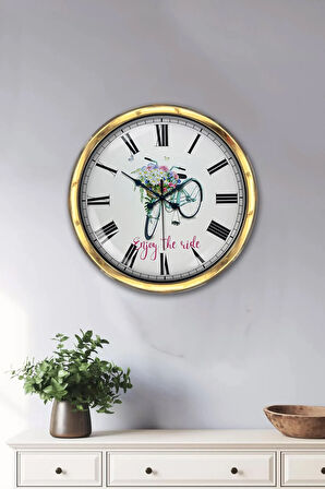 Hediyelik 40 Cm Gold Metal Bisiklet Duvar Saati