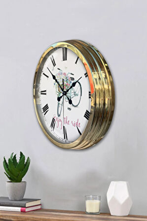 Hediyelik 40 Cm Gold Metal Bisiklet Duvar Saati