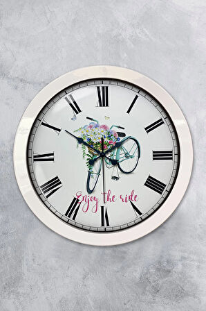 Hediyelik 36 Cm Beyaz Metal Bisiklet Duvar Saati
