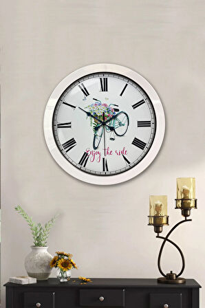 Hediyelik 36 Cm Beyaz Metal Bisiklet Duvar Saati